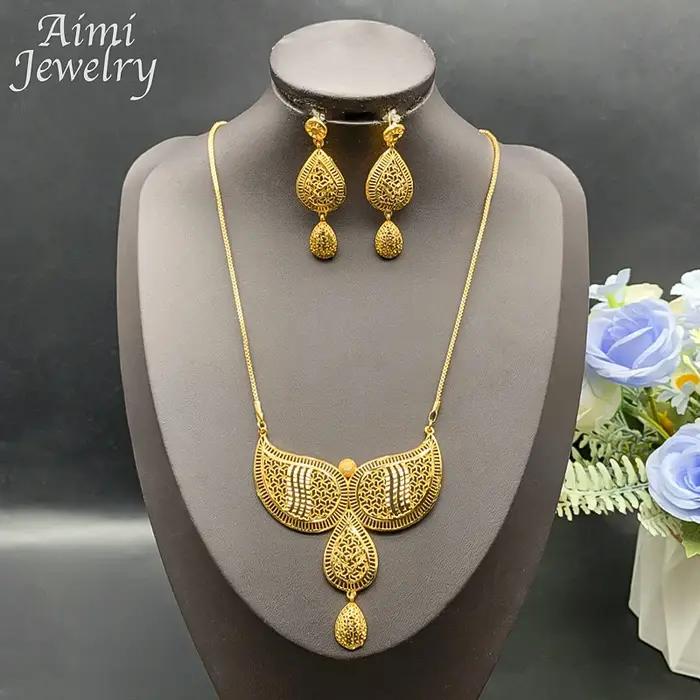 Ensemble de bijoux légers couleur or pour femmes, pendentif, boucles d'oreilles, collier ras du cou, accessoires de fête de mariage italienne de dubaï