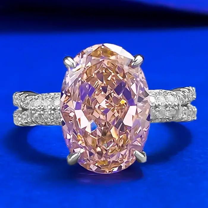 Wong Rain – bague de luxe en argent sterling 925, coupe ovale, 9x13 MM, morganite, diamant à haute t