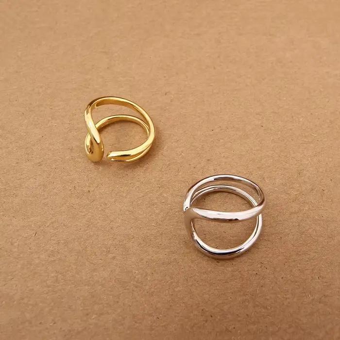 ANENJERY – bague géométrique pour femmes, anneau à ligne asymétrique lisse, Goden français, couleur argent, accessoires assortis