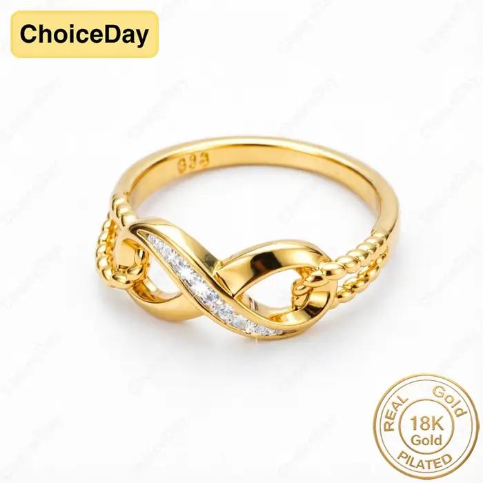 Bague élégante en or plaqué 18 carats avec symbole de l'infini et zircon pour femme - Bijou élégant pour mariage ou fête
