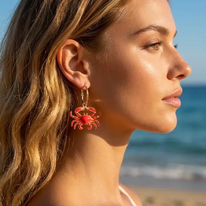 Boucles d'oreilles Crabe Homard Style Bohème Plage Vacances Bijoux Femme Mode Cadeau Accessoire Quotidien