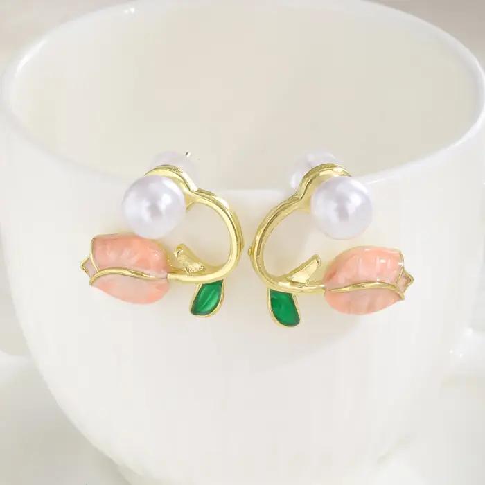 Boucles d'oreilles élégantes en Imitation de tulipe pour femmes