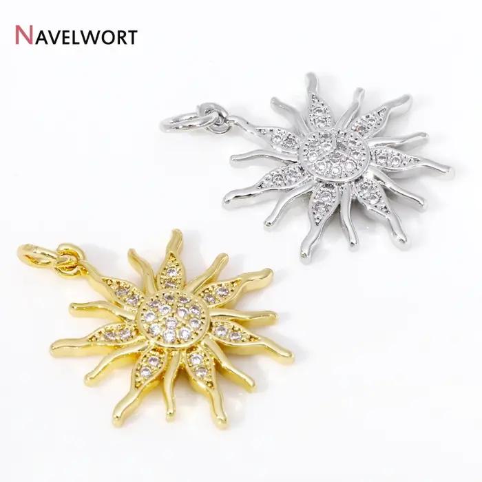 Pendentif en laiton plaqué or 18 carats avec breloques soleil en Zircon pour la création de bijoux DIY pour femmes occasions spéciales