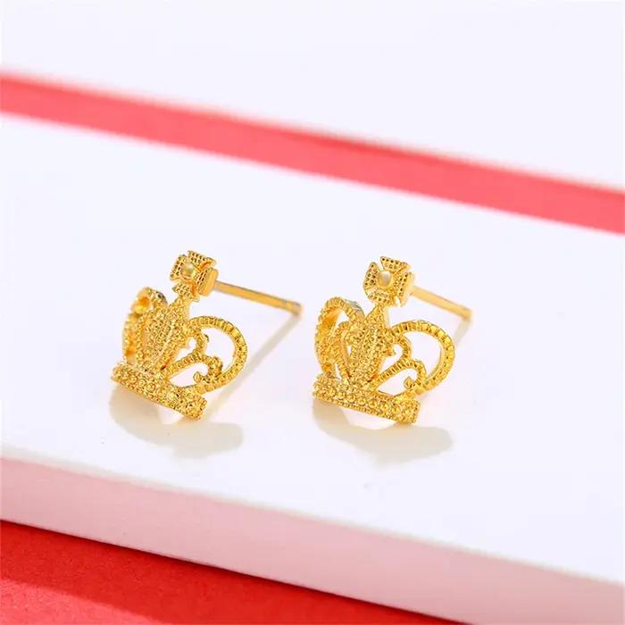 Boucles doreilles en or 24 carats couronne hypoallergeniques accessoire feminin pour femmes occasions speciales