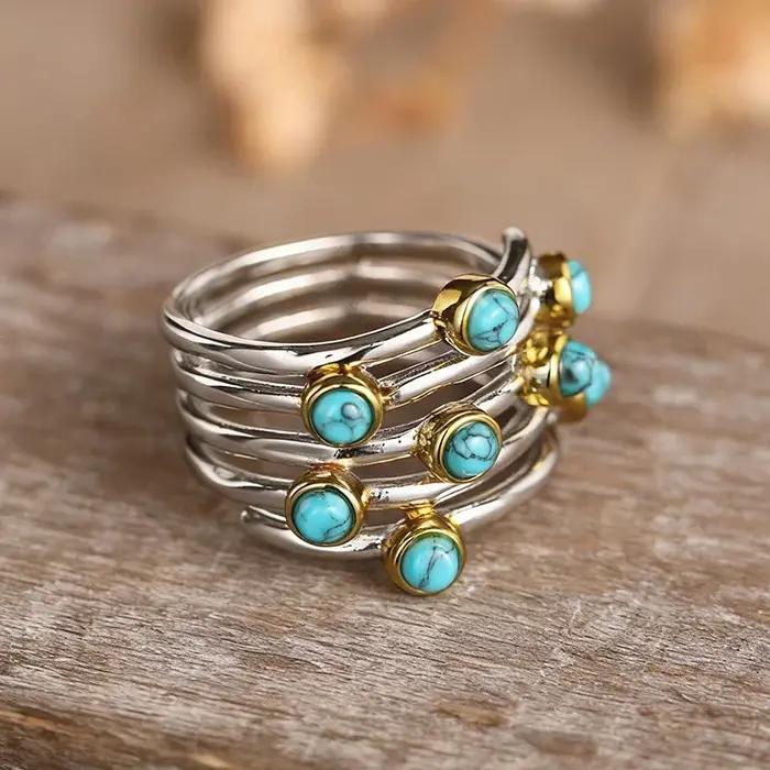 Huitan Magnifique bague avec imitation turquoise