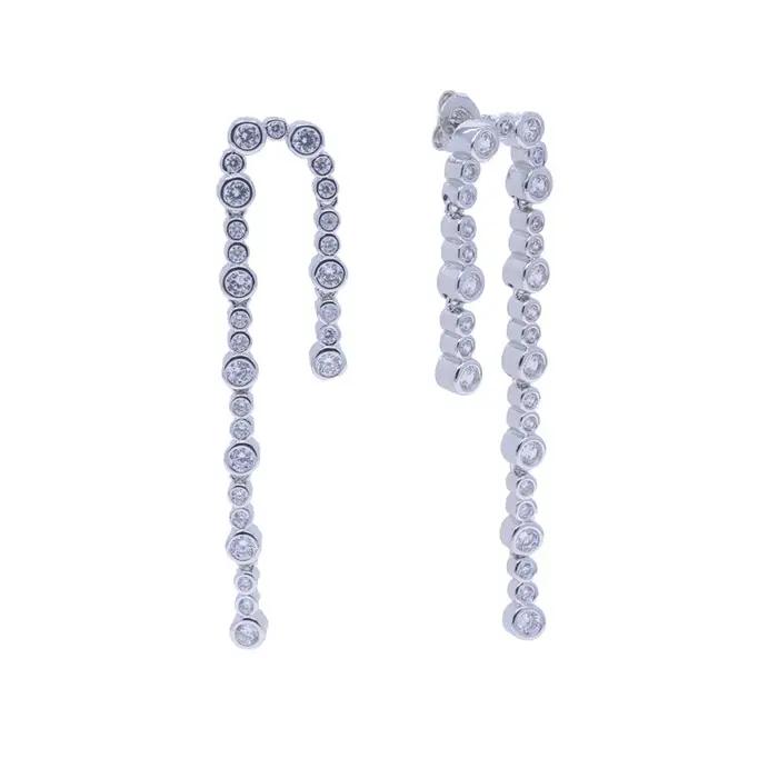 Boucles d'oreilles pendantes à double chaîne ronde avec pampilles, pavé de zirconiums étincelants, b