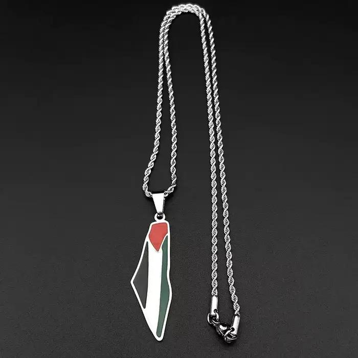 Collier avec pendentif drapeau de la carte de la Palestine arabe islamique pour femmes et hommes