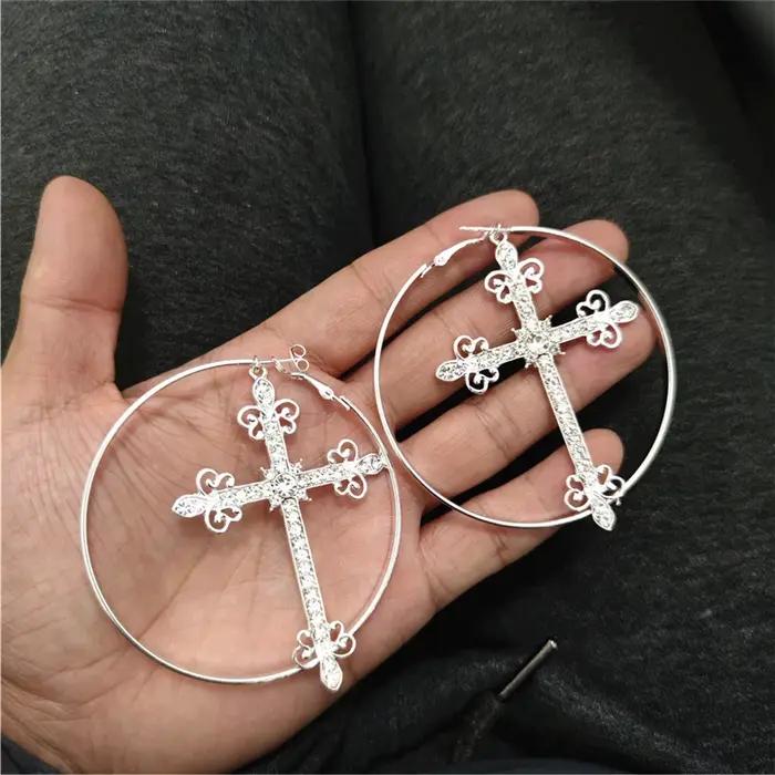 Kuguy – boucles d'oreilles rondes en forme de croix pour femmes