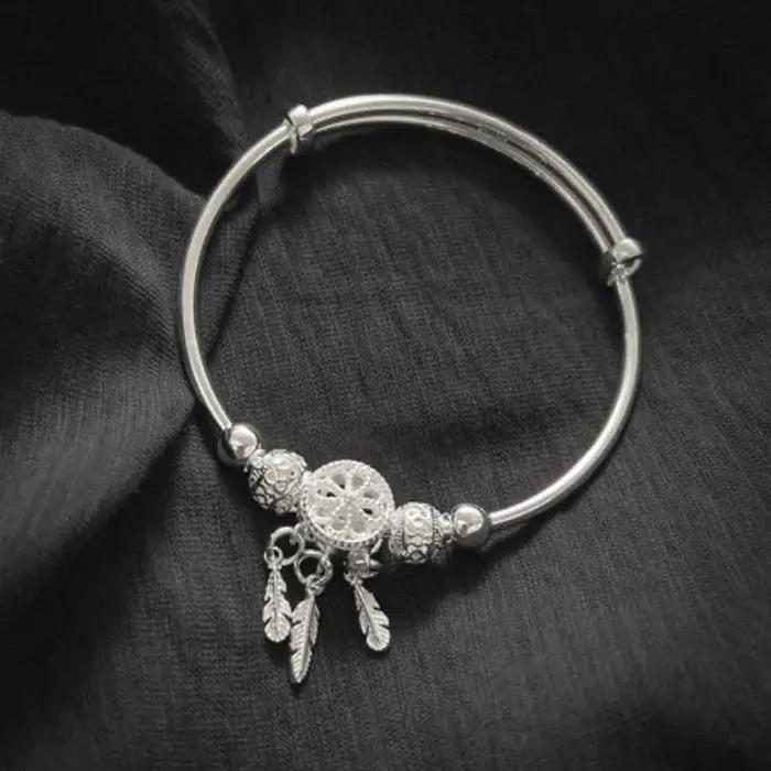 Bracelet en argent Sterling 925 attrape-rêves perles feuilles pompon élégant pour femmes occasions spéciales cadeau