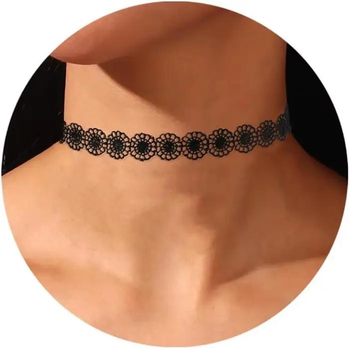 Colliers noirs pour femmes élégants en velours et cuir avec dentelle, cadeaux gothiques pour occasions spéciales