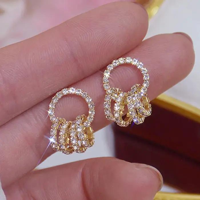 Boucles d'Oreilles en Or Group 14k Super Brillantes pour Femmes Style Bureau Occasionnels Spéciaux Blanc Noire Zirconium