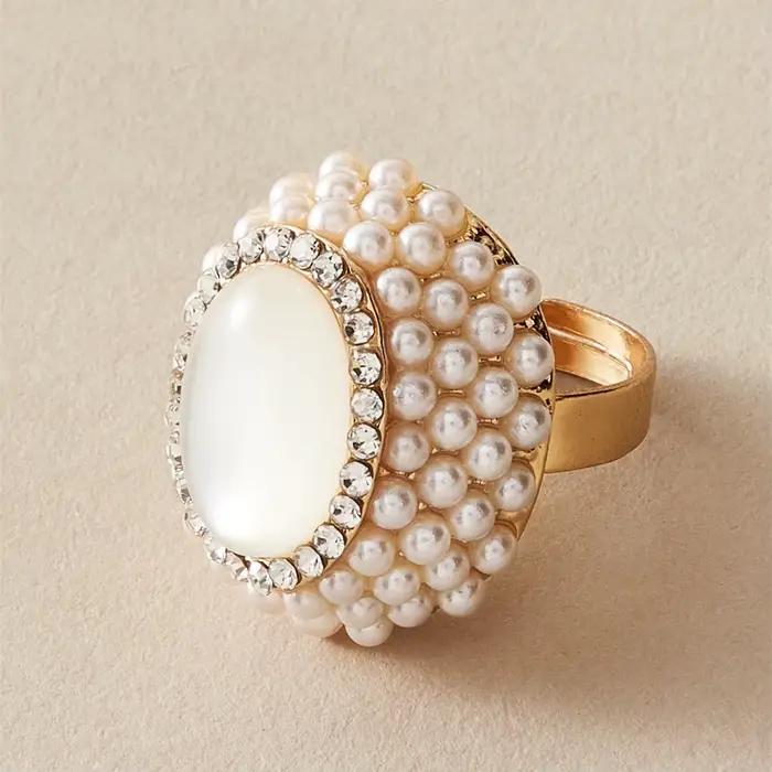 Bague en cristal d'opale blanche vintage pour femme
