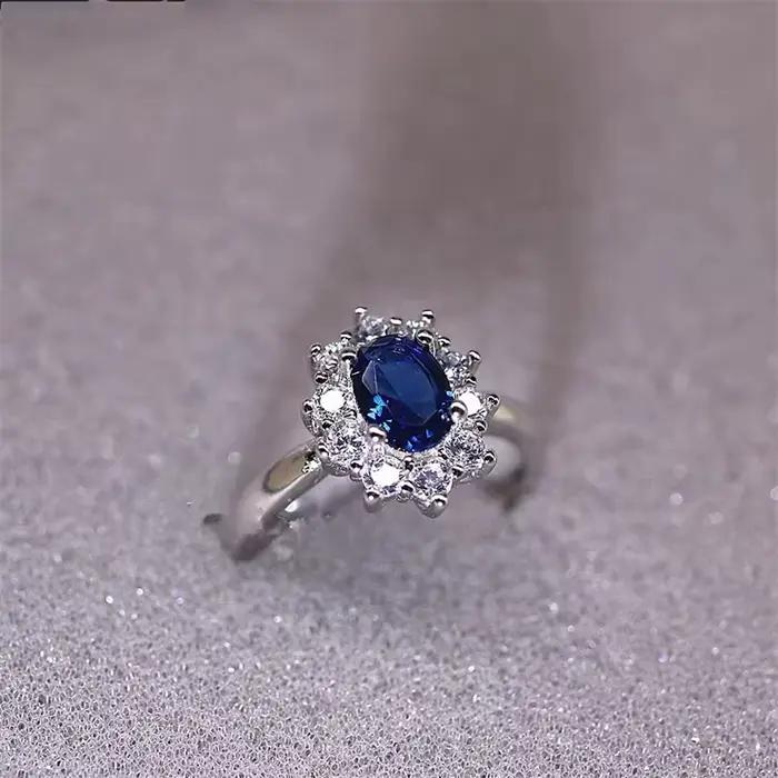 Bague CC&BYX en argent sterling sertie de zirconium bleu élégante pour occasions spéciales femmes alliances de mariage fiançailles mariage