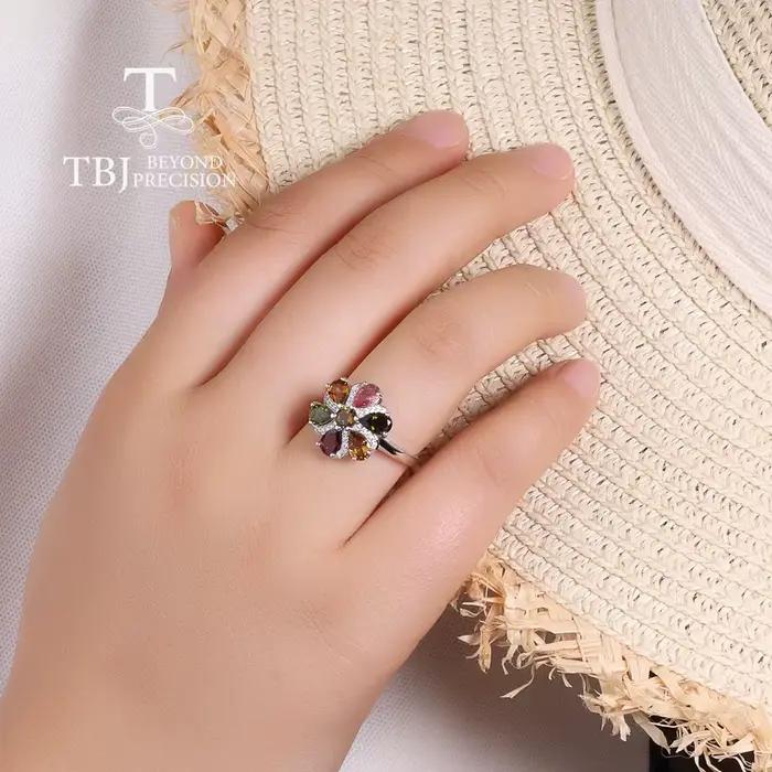 Bague en tourmaline colorée 2026, argent sterling 925, pierres précieuses naturelles, bijoux fins, cadeau pour femme, maman, femme