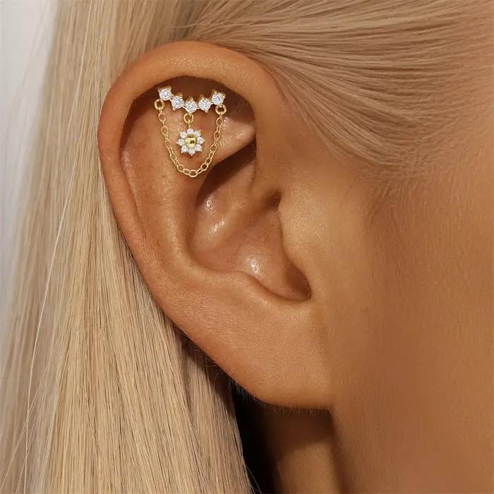 AIDE 925 argent Helix Cartilage Piercing boucle d'oreille pour les femmes exquis empilage brillant Zircon oreille os Stud bijoux accessoires 1 pc
