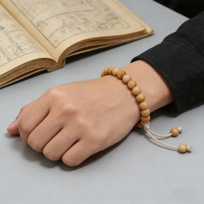 Bracelet en perles de bois naturel de 8 mm pour hommes et femmes