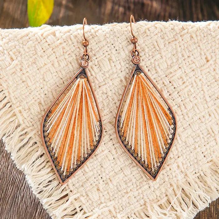 Boucles d'oreilles bohème en corde perlée tissée à la main pour femmes, Vintage, géométrique, goutte