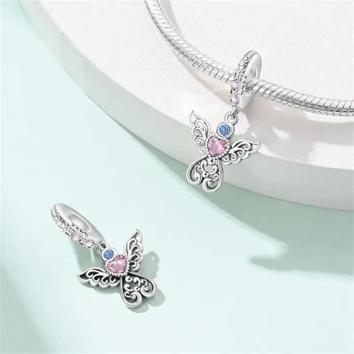 Perles d'aile de pendentif d'ange en argent regardé 925