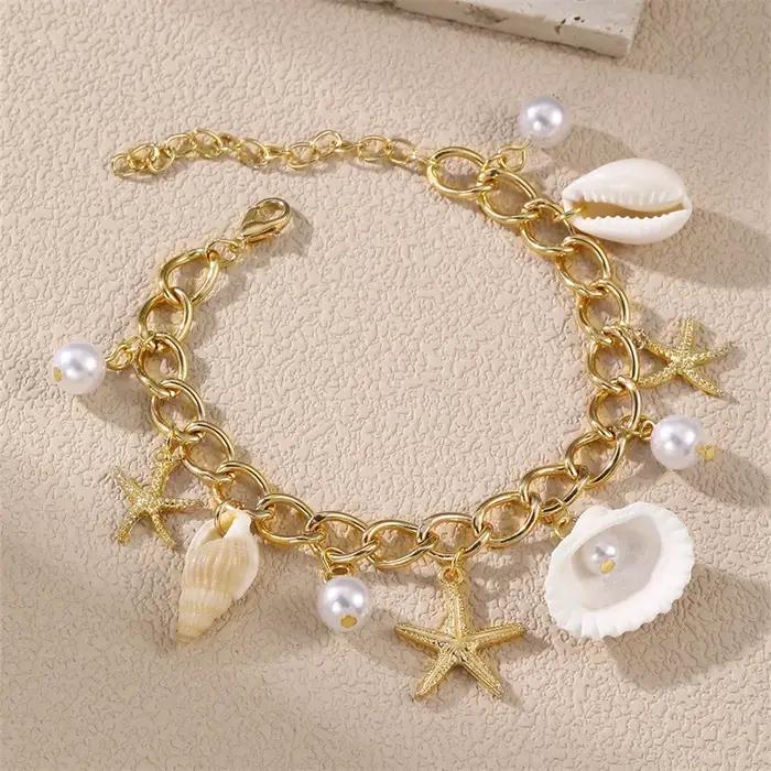 Bracelet de plage et collier de coquillages colorés moderne pour femmes occasions estivales