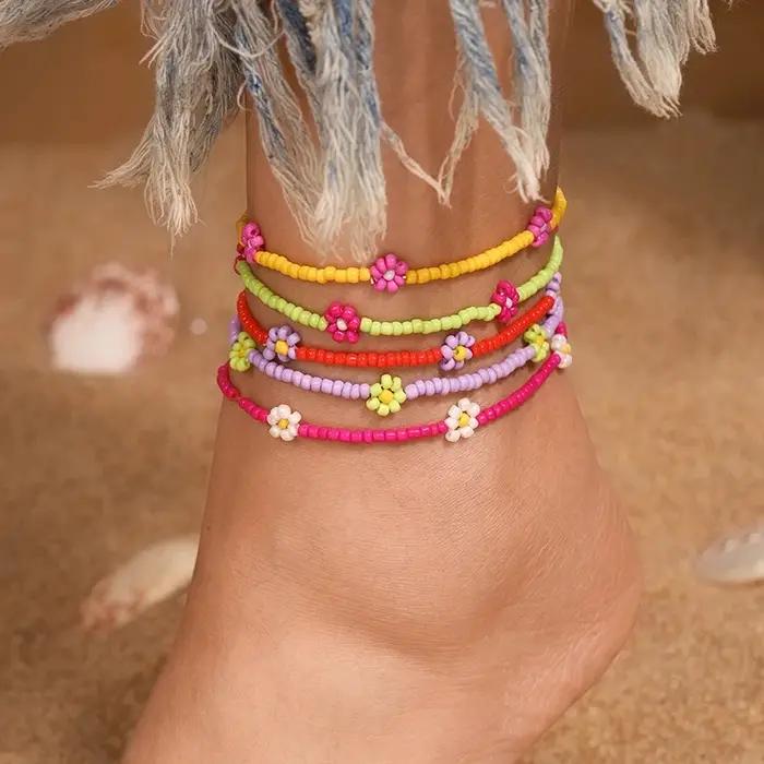 Bracelets de cheville colorés style Boho perles de fleurs faites à la main pour femmes et filles variété de styles et occasions spéciales