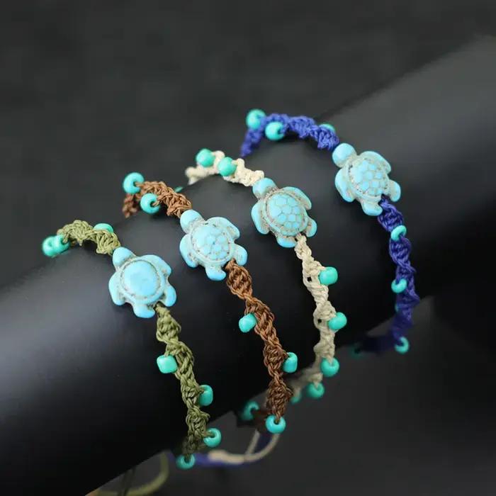 Bohême corde Bracelet unisexe réglable tortue Braslet été plage bijoux 4mm perle de riz