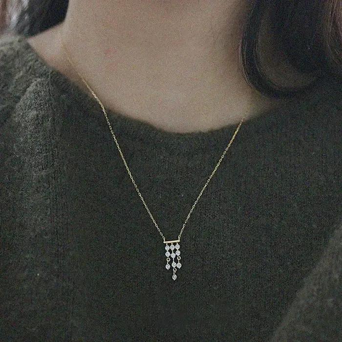 Collier en argent sterling S925 plaqué or avec pendentif en zircon et pompon pour femmes, bijou vintage à offrir pour engagement et occasions spéciales