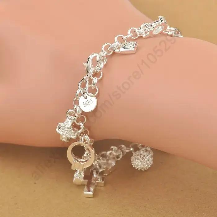 Original 925 en argent Sterling mode 13 pièces pendentif chaîne bracelet à breloques pour les femmes pour les