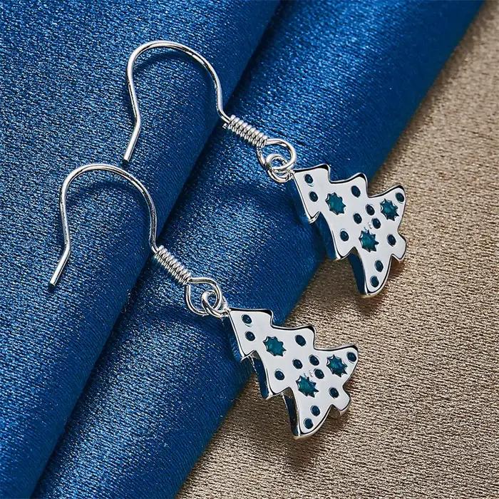 1 paire de boucles d'oreilles arbre de noël en argent sterling 925