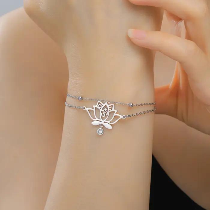 Bracelet porte-bonheur Lucktune Lotus OM en acier inoxydable pour femme