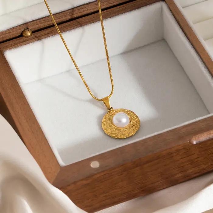 Collier pendentif rond ovale en acier inoxydable 316L ANENJERY pour femmes