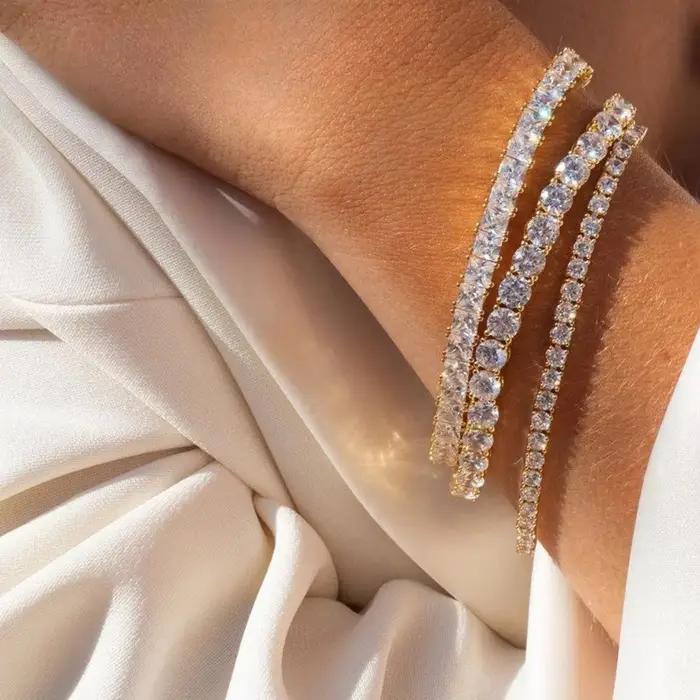Bracelet de Tennis de Luxe en Argent 925 Serti de Cristaux de Zircone Blancs Pour Femmes Occasions Spéciales Engagement Mode Tendance