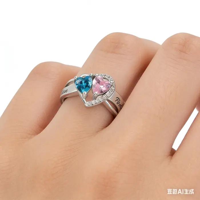 Bague personnalisée gravée avec nom, Bague Mère Personnalisée avec 1-2 Pierres de Naissance, Bagues de Fiançailles et de Promesse pour Elle, Bague Familiale Personnalisée