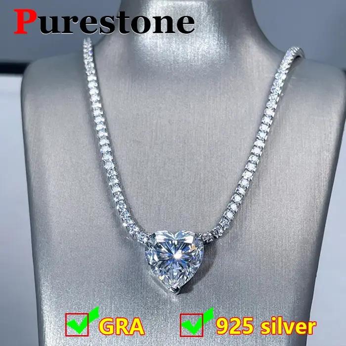 Collier en argent sterling 925 avec pendentif cœur en moissanite 6 carats pour femmes, bijou classique pour anniversaires et autres occasions spéciales