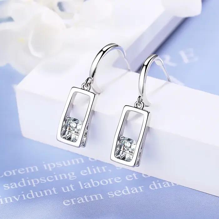 Boucles d'oreilles géométriques carrées en argent Sterling 925
