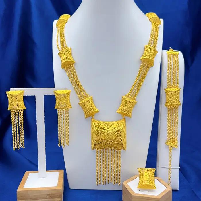 ANIID Dubai 24K couleur or longs ensembles de bijoux de mariage collier africain boucles d'oreilles pour les femmes nigérian indien ensemble de mariée cadeaux de fête