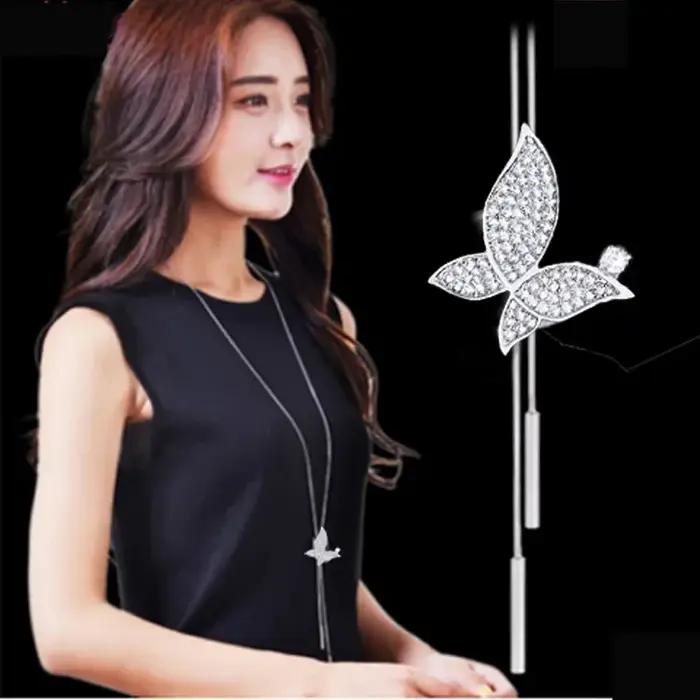 Collier papillon en cristal avec chaîne de serpent pour femmes, élégant pour soirées et occasions spéciales