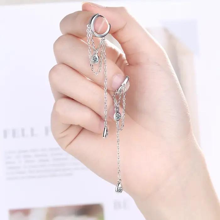 925 Sterling Silvler gland chaîne boucle d'oreille élégance petite amie cadeau Fine argent bijoux goutte d'eau