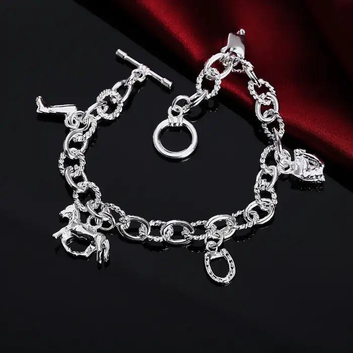 Nouveau Bracelet Cheval en Argent Sterling 925 pour Femme et Homme