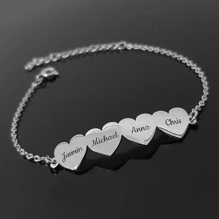 Personnaliser nom coeurs femmes Bracelet en acier inoxydable