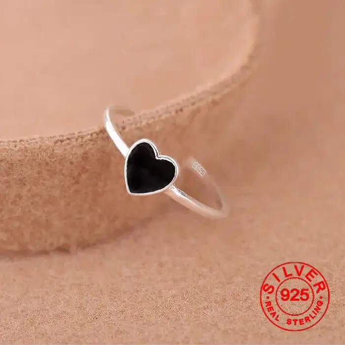 Bagues carrées noires couleur argent pour femmes et filles