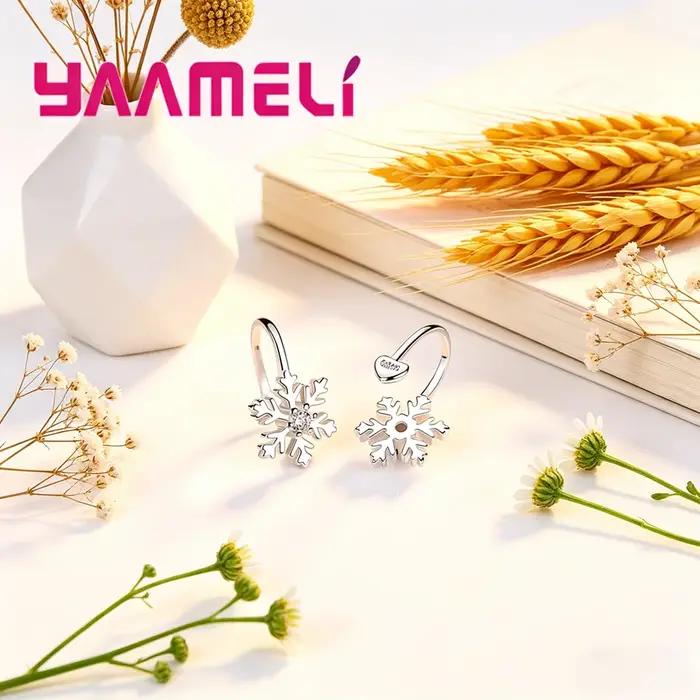 Boucles d'oreilles en forme de flocon de neige pour femmes, en argent Sterling 925 véritable, à la m
