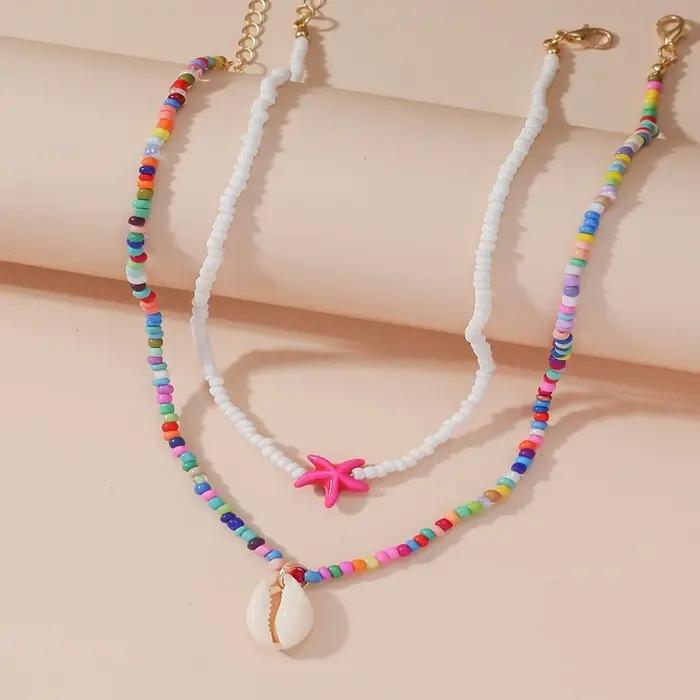 Collier pour femme, série plage bohème, 2 pièces