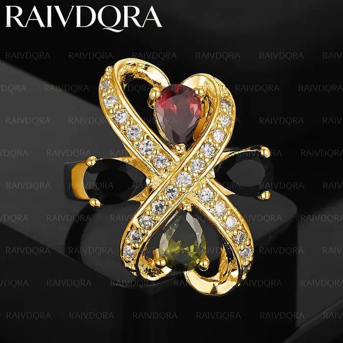 Bague double cœur en zircons plaqué or 18 carats pour femmes et hommes