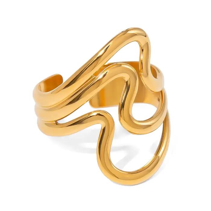 Bague ouverte irrégulière ondulée ajustable Yori Fashion