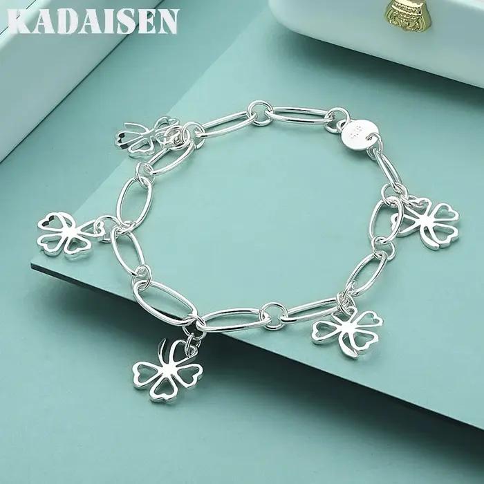 Bracelet trèfle en argent sterling 925 pour femme, bijou de charme tendance pour mariage et fête