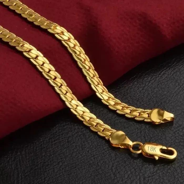 Collier chaîne serpent plate de 5 mm en or pur 18 carats AU750