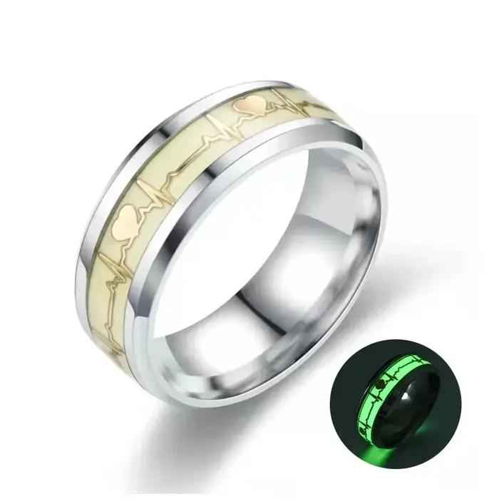 Bague Lumineuse Cœur en Acier Inoxydable pour Femme et Homme, Alliance de Mariage avec Motif de Cœur Lumineux pour Tous Les Soirs