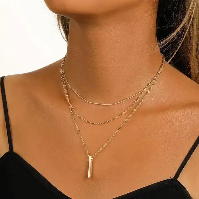Collier empilable à trois couches en argent Sterling 925 avec pendentif simple pour femmes occasions spéciales partys elegance moderne