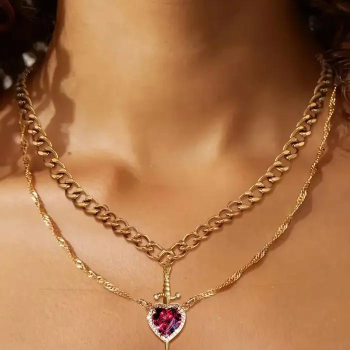 LATS 2 pièces peuvent être assemblés coeur et épée Zircon pendentif collier pour femmes hommes Couple argent plaqué or tour de cou chaîne bijoux