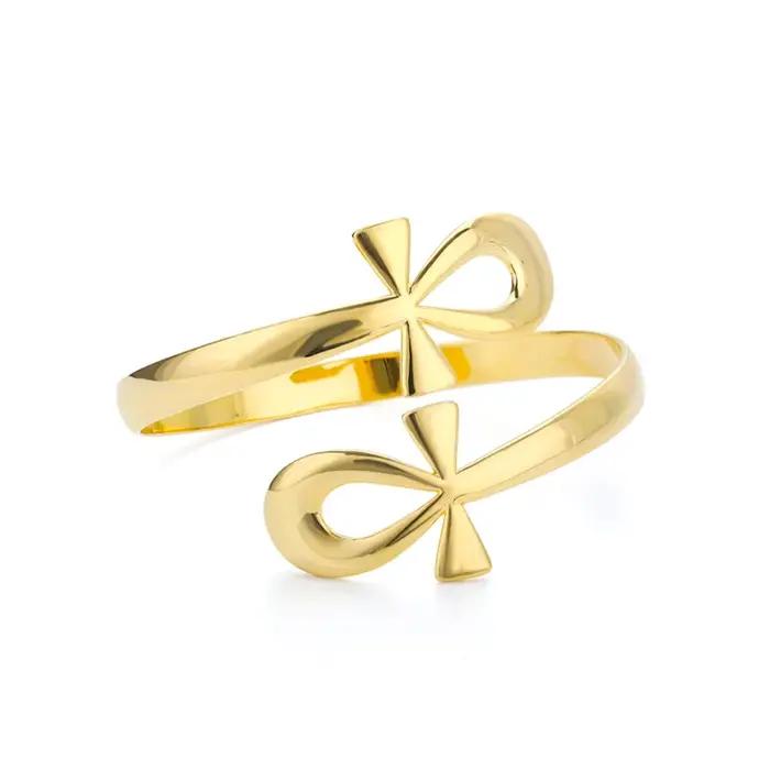 Bracelet égyptien Double cercle Ankh croix Bracelets pour femmes hommes Vintage en acier inoxydable clé de vie